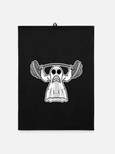 Lifting Weight - Ghost Motif - Organic dish towel - black - Front