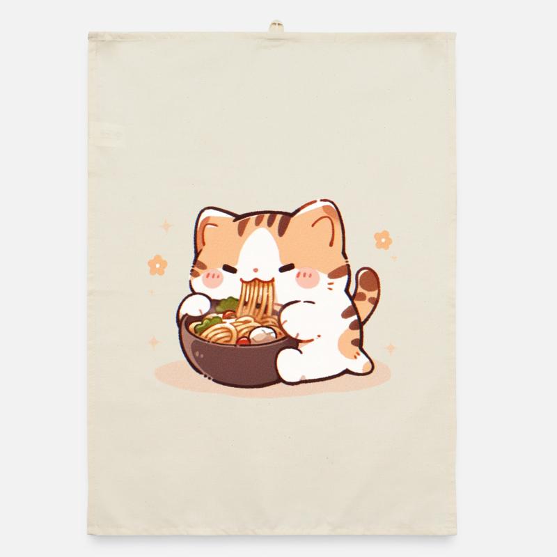 Mème de chat mangeant des spaghettis Torchon bio