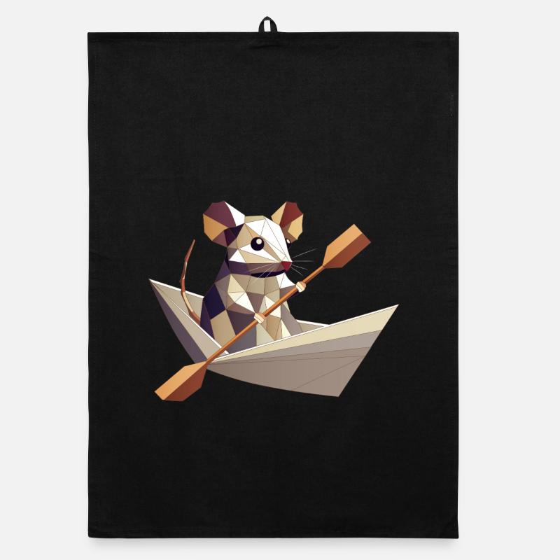 Souris aventureuse dans un bateau en papier Torchon bio