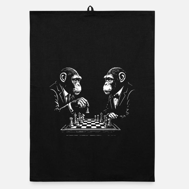 two monkeys play chess Organic dish towel