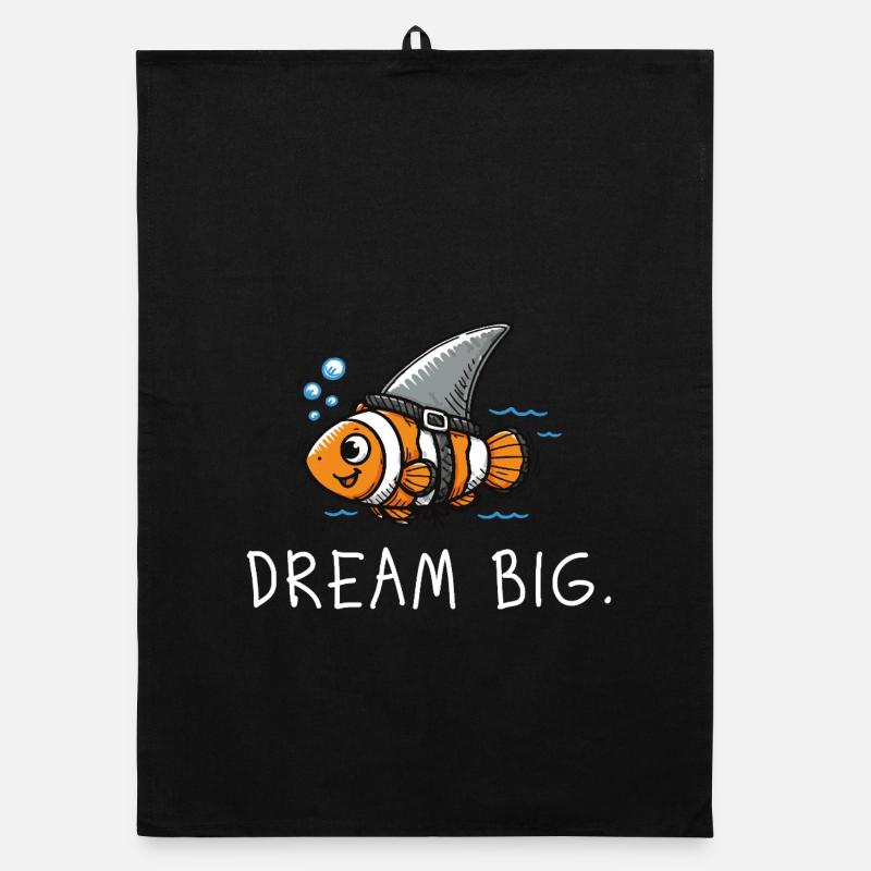 Dream Big – Clownfish as Shark Illustration Organic dish towel