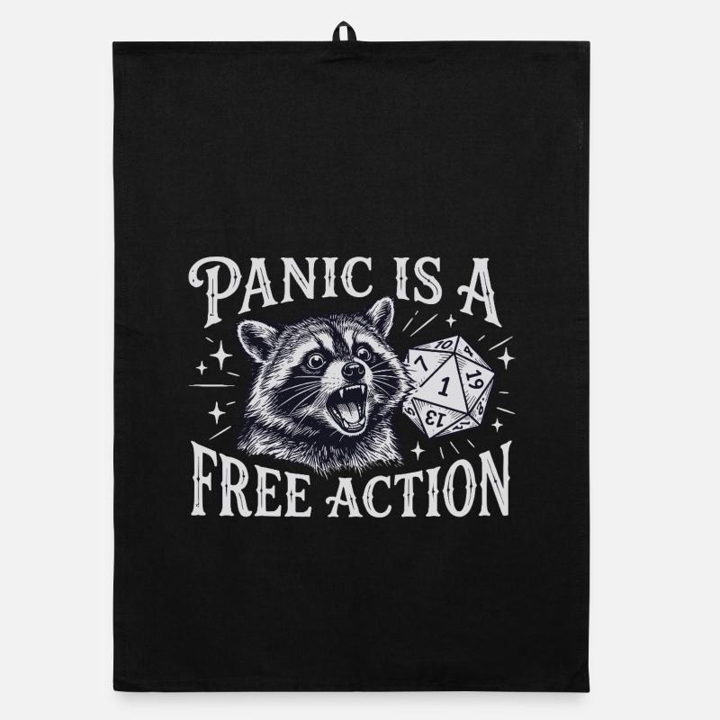 Panic is a Free Action – Raccoon D20 Design Organic dish towel