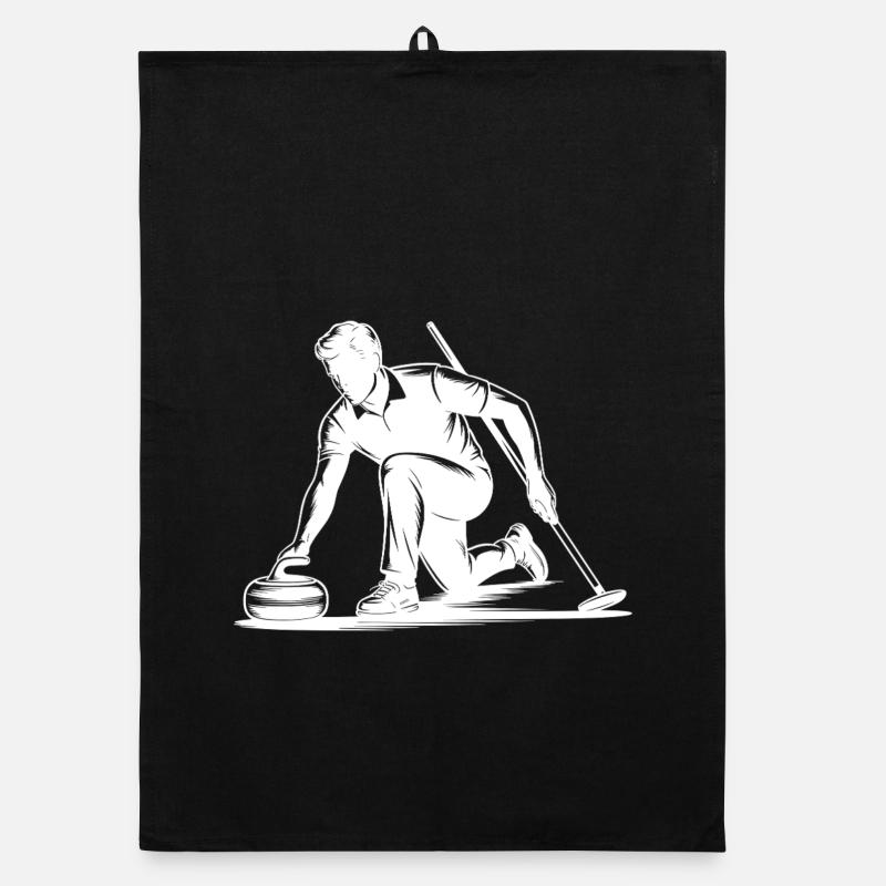 Curling Man Athlete Action Silhouette Organic dish towel