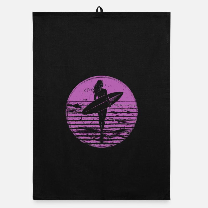 Surfer Retro Vintage Sunset Beach Torchon bio