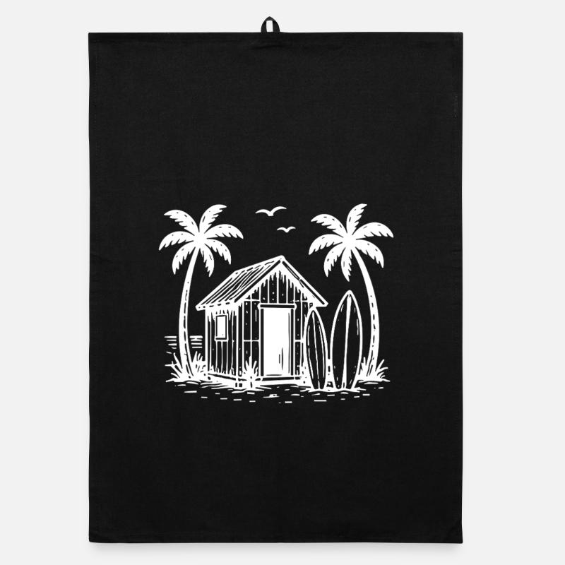 Beach Hut Surfboards Palm Trees Holidays Summer Organic dish towel