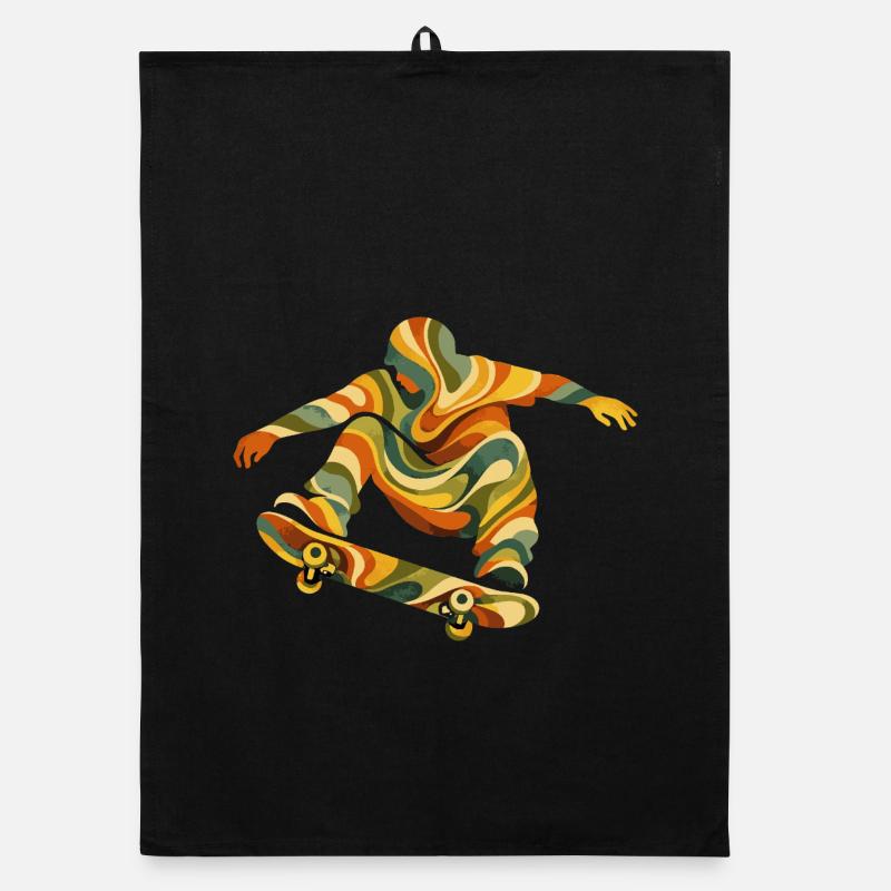 Retro Waves Skateboarder | Vintage Psychedelic Skate Design Organic dish towel