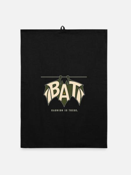 BAT – Jeu de batte suspendue et jeu de mots - Torchon bio - noir - Devant