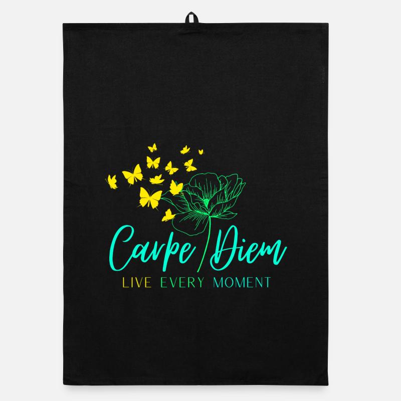 Carpe Diem LIVE EVERY MOMENT - Organic Geschirrtuch - Schwarz