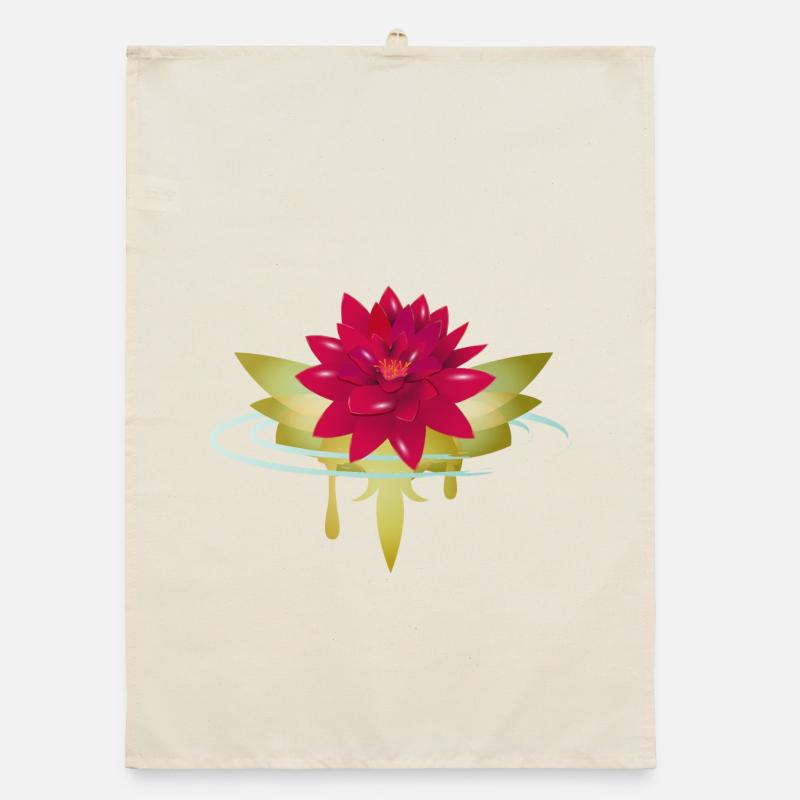 bright red lotus bloom in water Organic dish towel