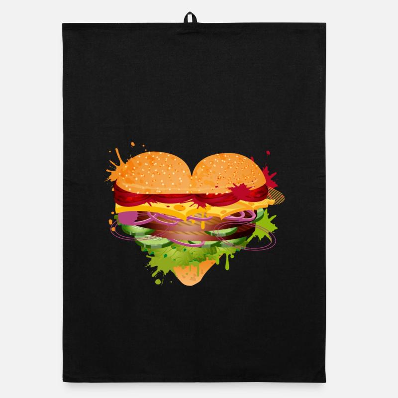 stuffed burger bun in heart shape graffiti Organic dish towel