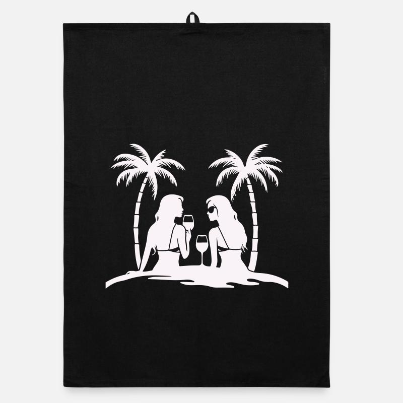 Silhouette style tropical beach night Organic dish towel