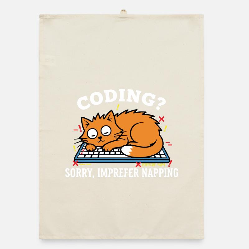 Coding? Sorry, I prefer to sleep Funny Cat Organic dish towel
