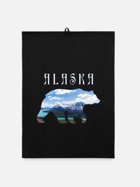 Alaska-Bär mit See und Berg-Alaska - Organic Geschirrtuch - Schwarz - Vorne
