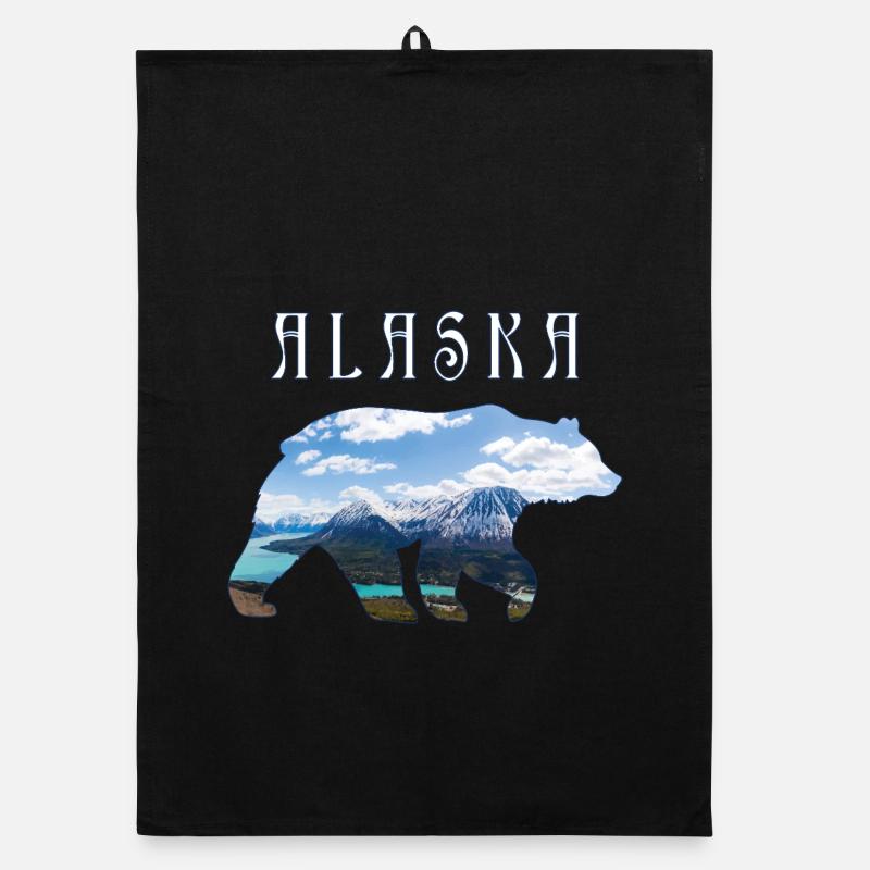 Ours d’Alaska avec lac et montagne Alaska Torchon bio