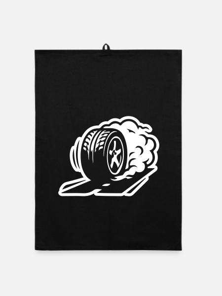 Car Tire Drifting Icon - Organic dish towel - black - Front