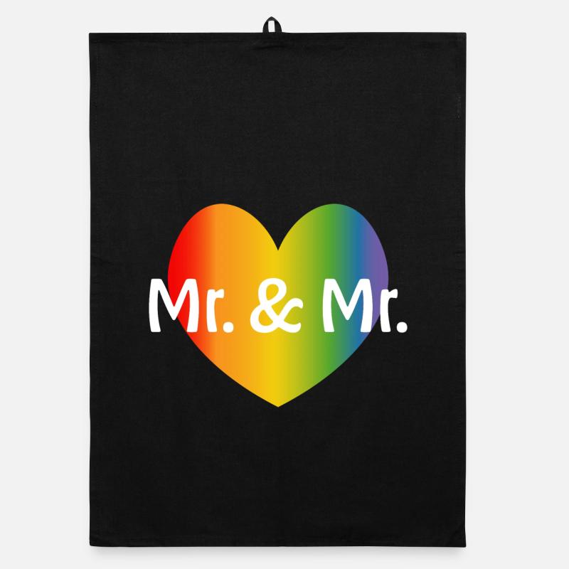 Rainbow Mr and Mr 2 rainbow heart gay wedding Organic dish towel