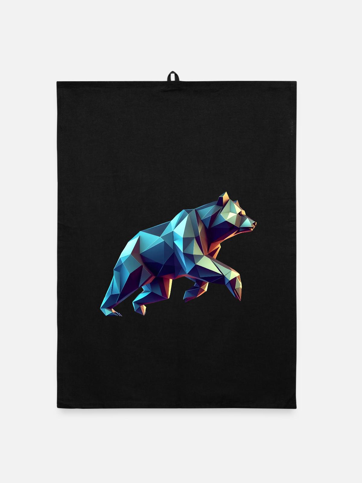 Geometrischer 3D-Origami-Bär - Organic Geschirrtuch - Schwarz - Vorne