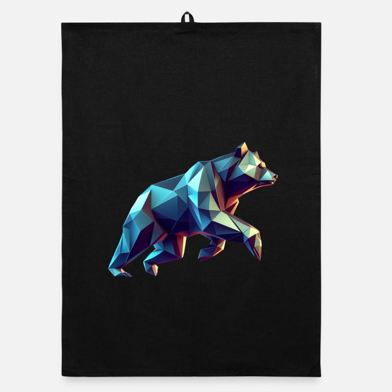 Geometrischer 3D-Origami-Bär - Organic Geschirrtuch - Schwarz