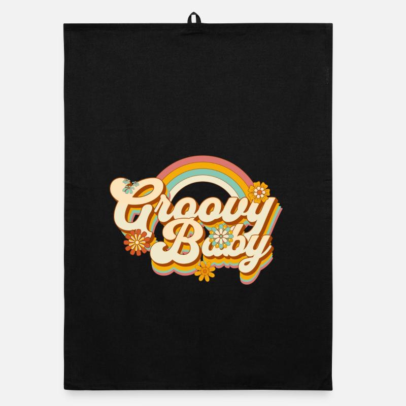 Retro Blumen-Design mit Regenbogen Organic Geschirrtuch