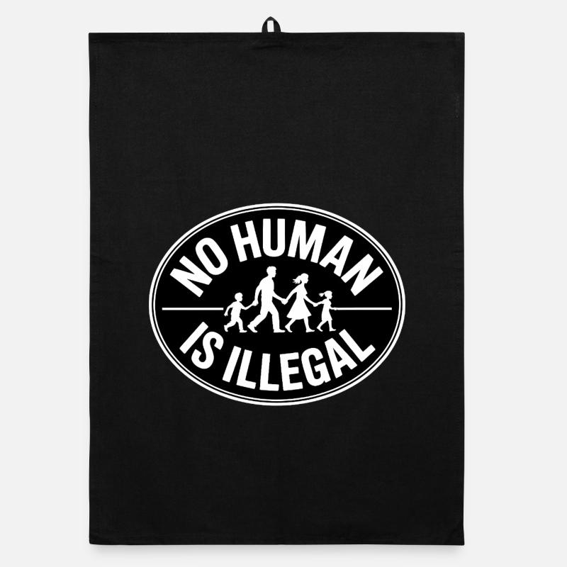 Kein menschlicher Illegaler – Flüchtlinge sind willkommen - Organic Geschirrtuch - Schwarz