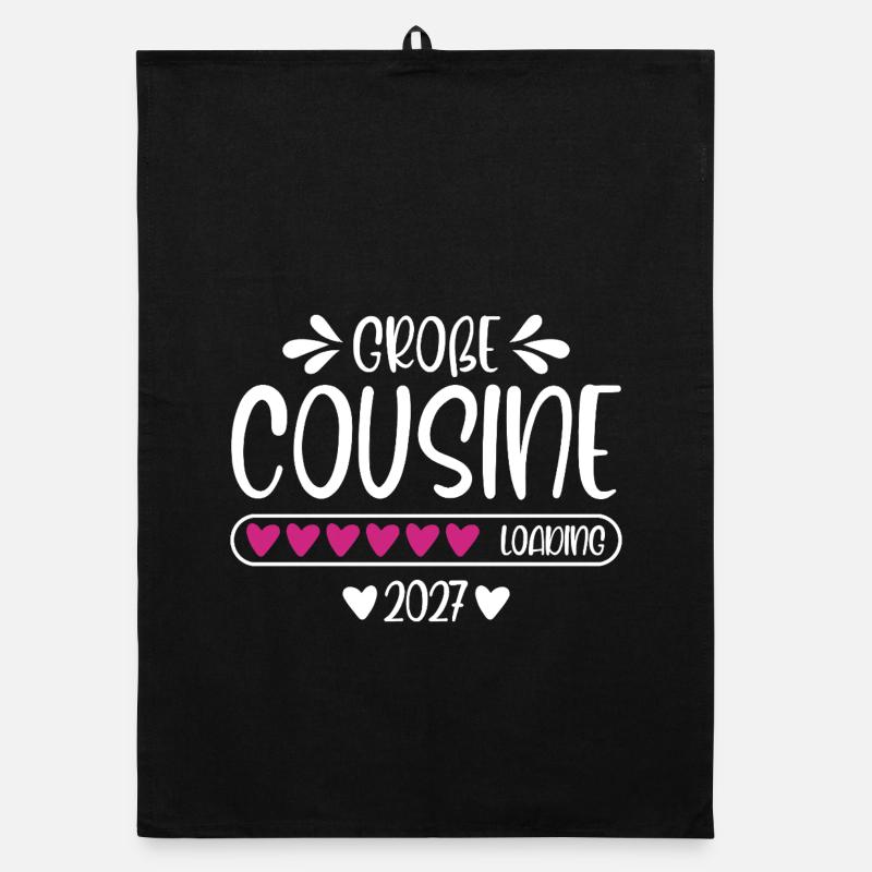 Große Cousine 2027 loading Herzchen Ladebalken - Organic Geschirrtuch - Schwarz