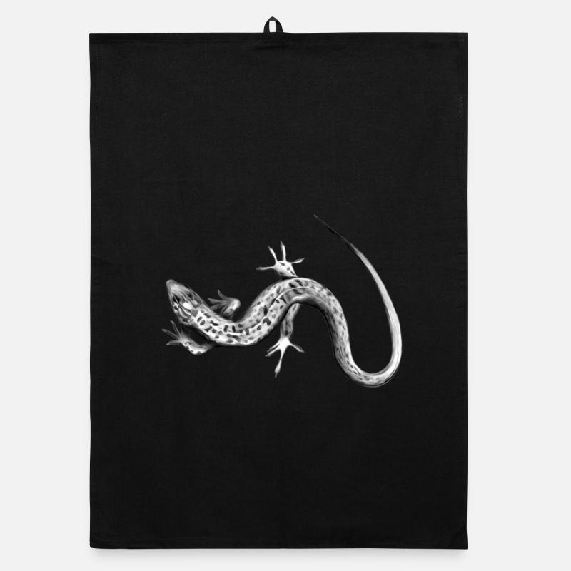 Graue Eidechse Schwarzweiß Muster Organic Geschirrtuch