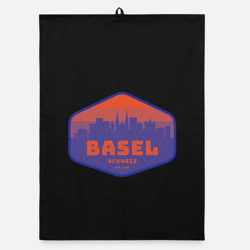 Basel Skyline Retro Abzeichen Organic Geschirrtuch