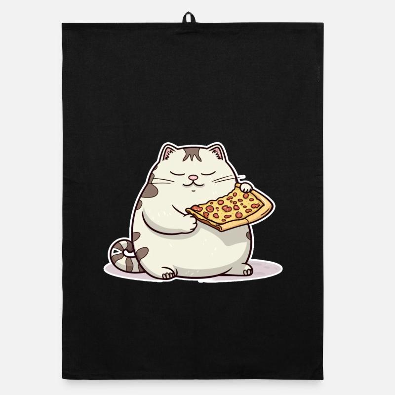 Le gros chat blanc aime sa pizza plus que tout Torchon bio