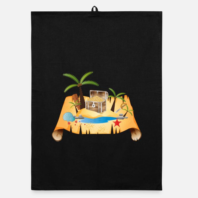 Adventurous treasure map with gold chest Organic dish towel