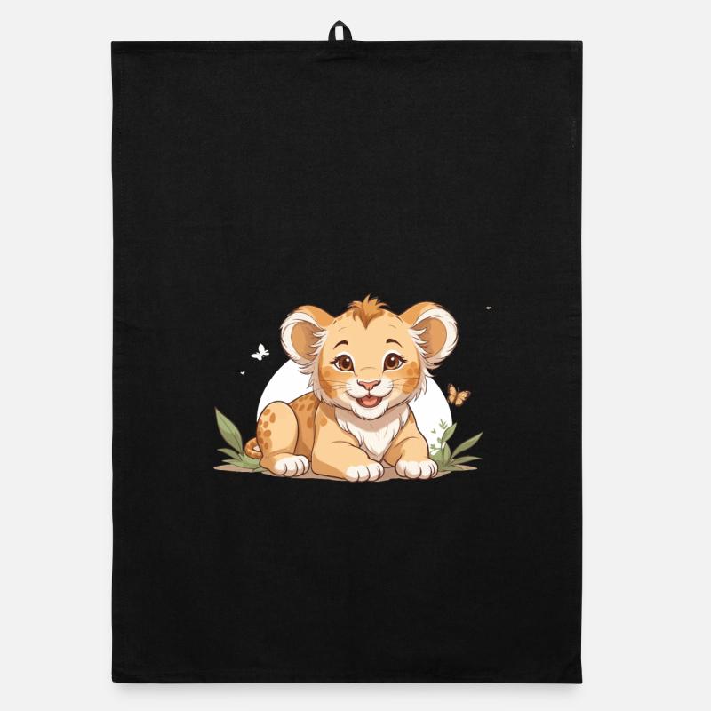 Lion cub with butterflies Organic dish towel