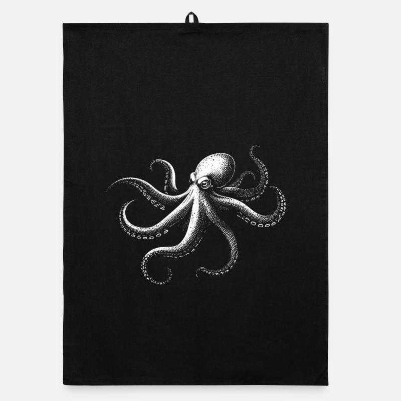 Pieuvre en Monochrome - Torchon bio - noir