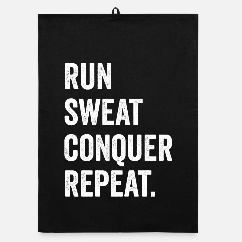 Run. Sweat. Conquer. Repeat. Organic dish towel