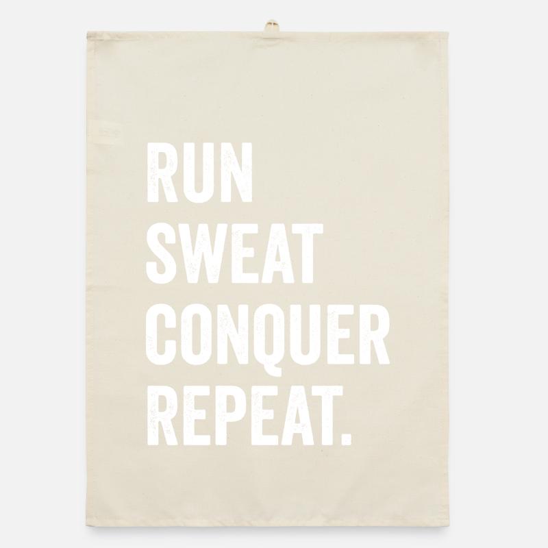 Run. Sweat. Conquer. Repeat. Organic dish towel