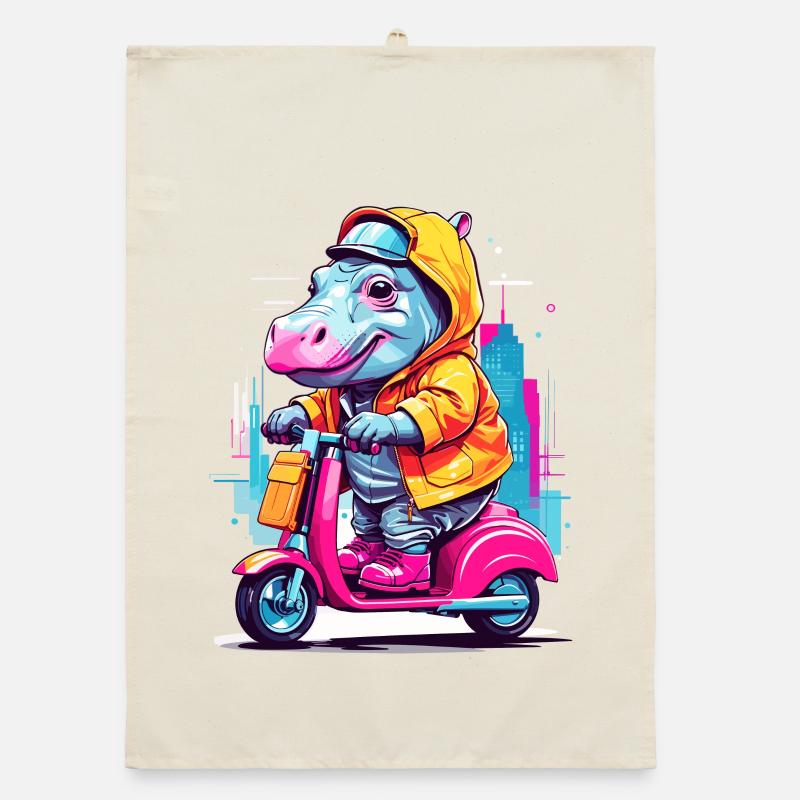 Nilpferd auf Roller Organic Geschirrtuch