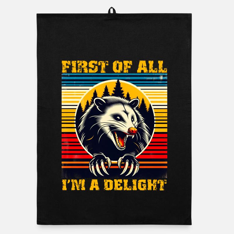 First Of All, I Am a Delight, Retro Opossum Organic dish towel