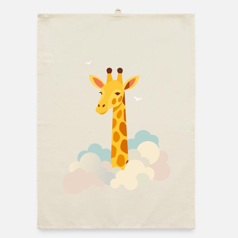 Douce girafe au-dessus des nuages – Motif onirique Torchon bio