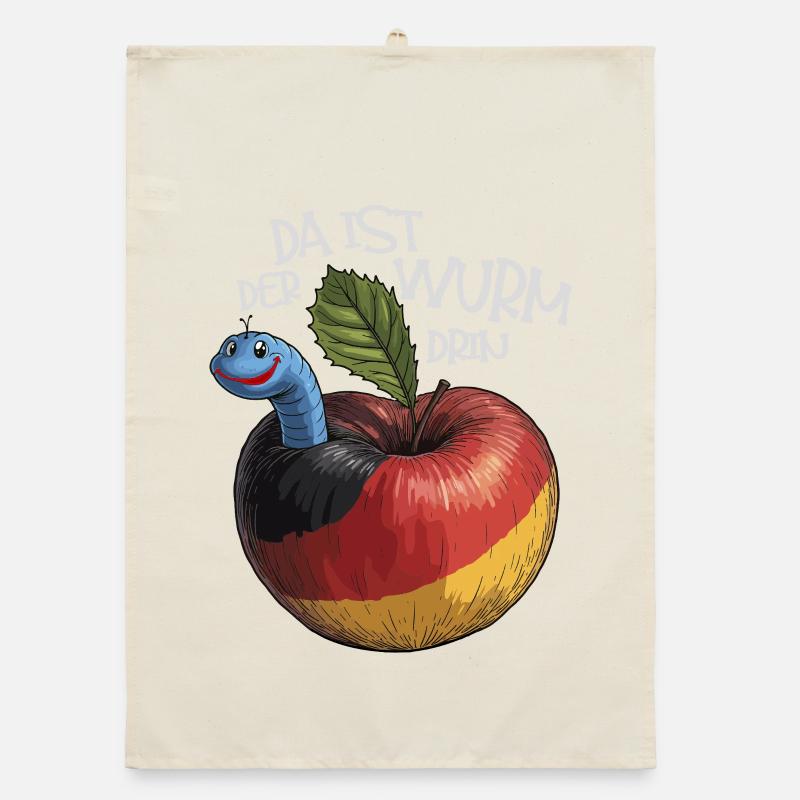 Wurm im Apfel mit Spruch Organic Geschirrtuch