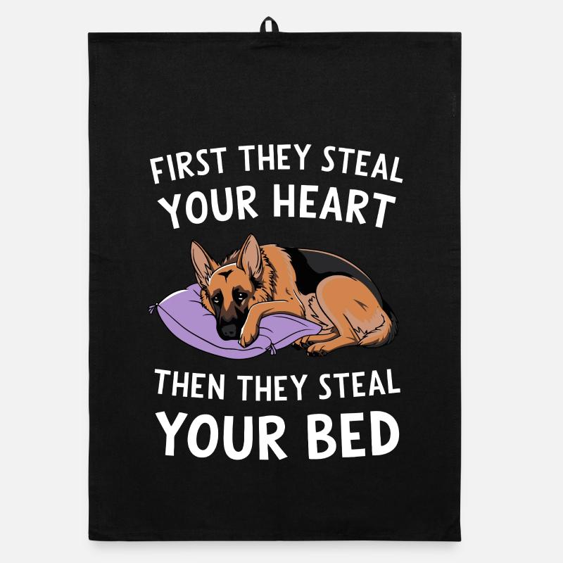 German Shepherd Steals Heart and Bed Organic dish towel