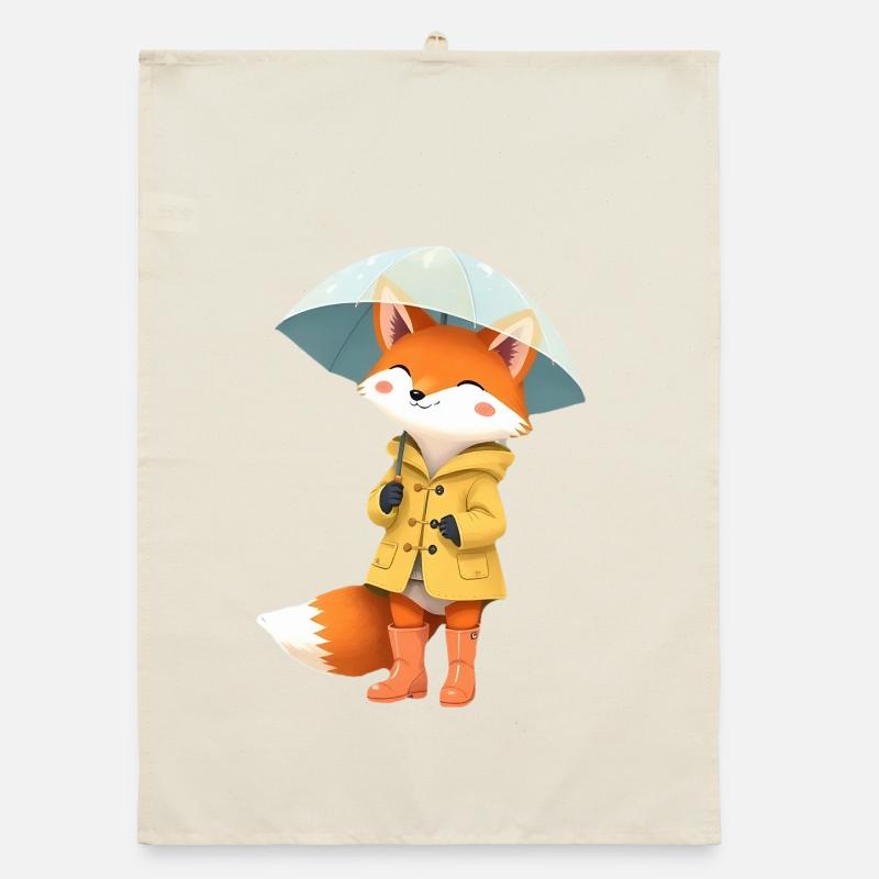 Fox Raincoat Umbrella Organic dish towel