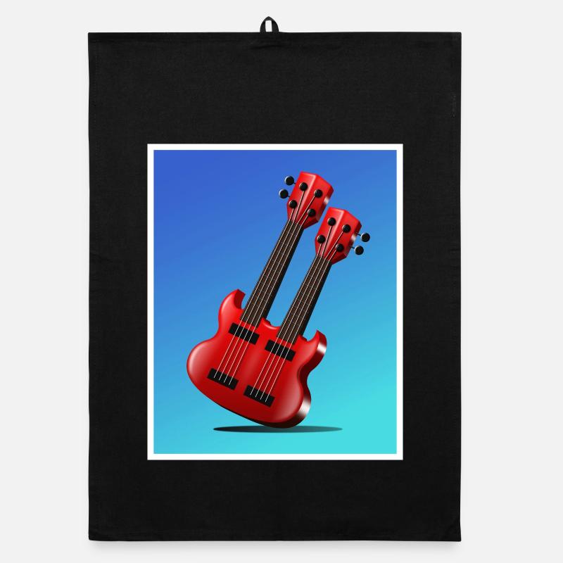 Affiche de guitare double manche rouge de dessin animé Torchon bio
