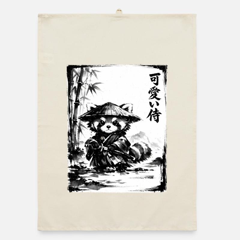 Dessin à l’encre de samouraï Red Panda Sumi-e Torchon bio
