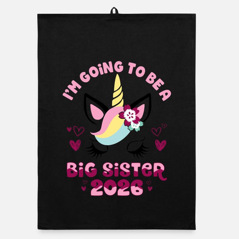 Grande Sœur 2026 Licorne avec des fleurs enceinte Torchon bio