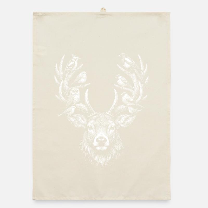 White deer head silhouette on black Organic dish towel