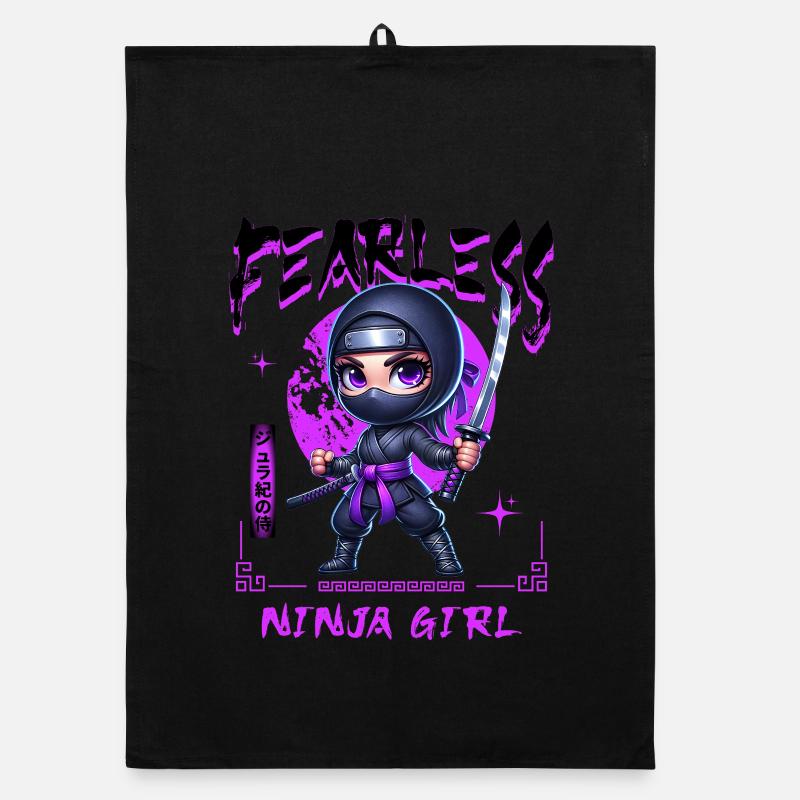 Ninja Mädchen Chibi mit Katana Organic Geschirrtuch