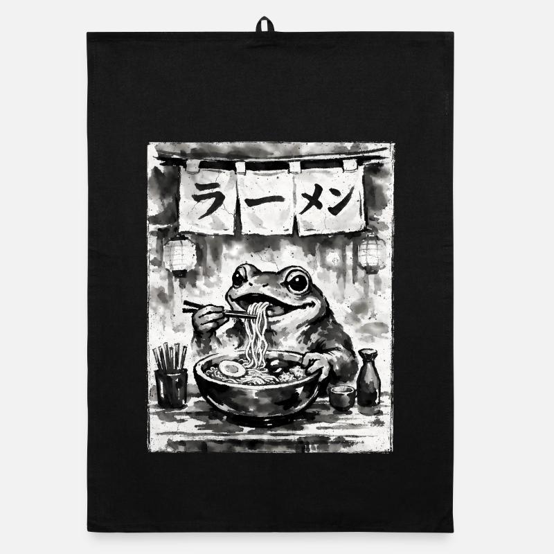 Ramen Noodles Frog Sumi-e Ink Drawing Organic dish towel