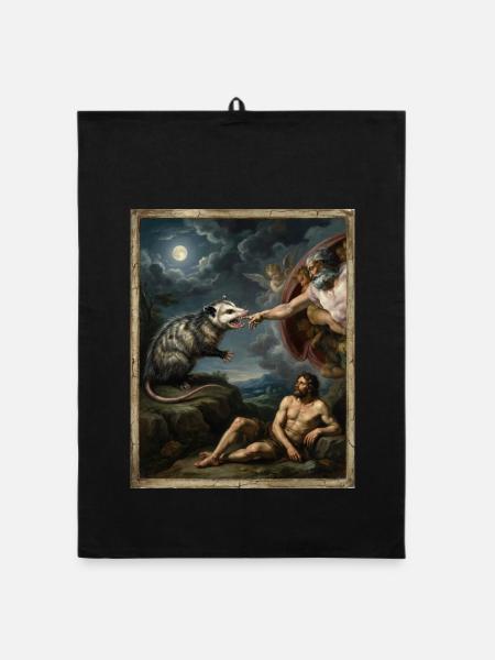 Opossum Beats God's Hand Funny Opossum Meme - Organic dish towel - black - Front