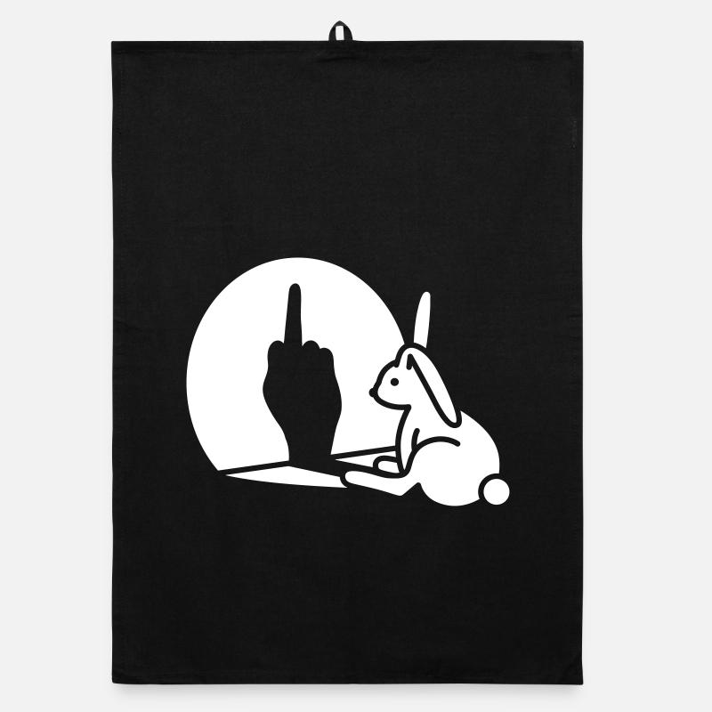 Drôle d’ombre de lapin main doigt du milieu vous baiser Torchon bio