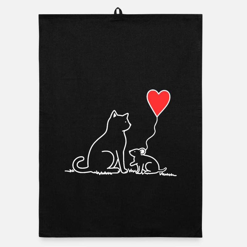 Chat et souris avec ballon en forme de cœur Torchon bio