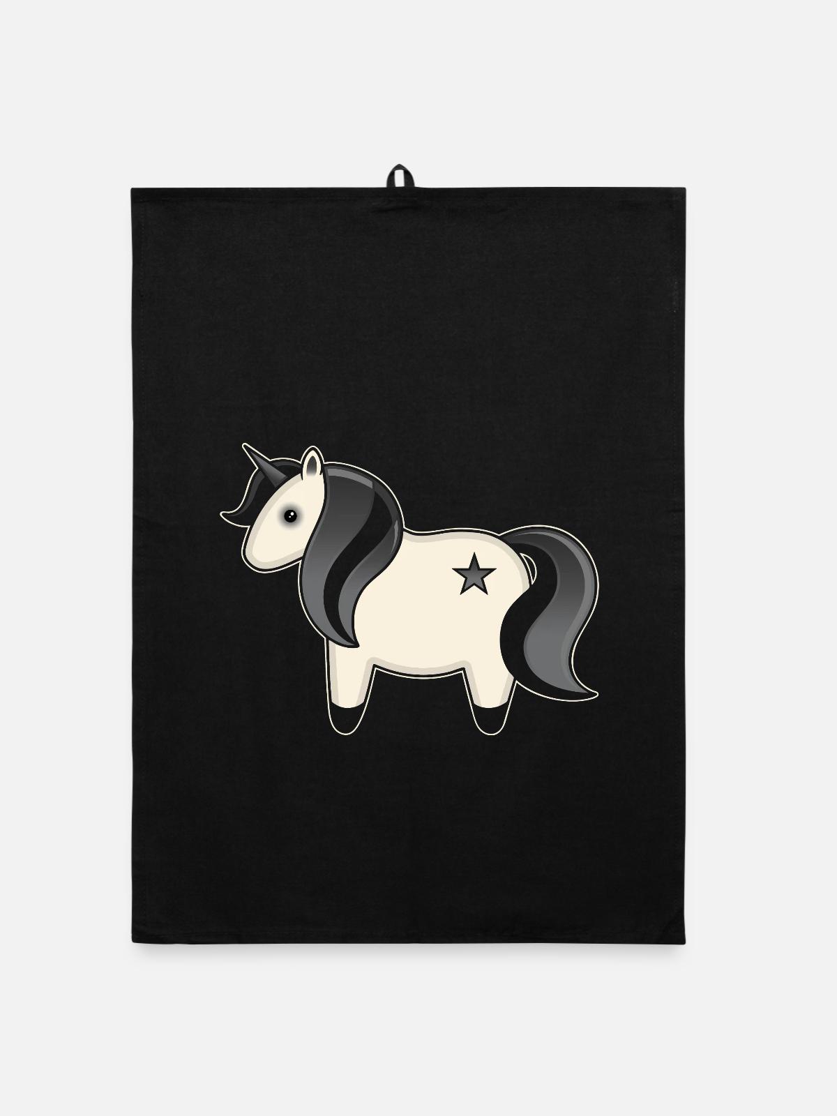 Gothic Kawaii Einhorn - Organic Geschirrtuch - Schwarz - Vorne