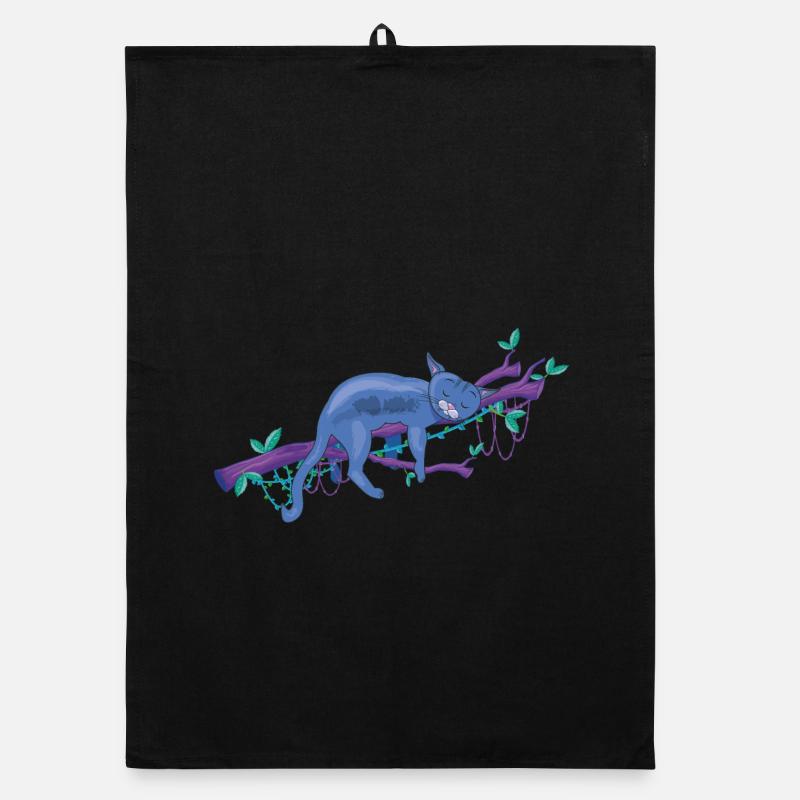 lazy sleeping cat in tree - lazy cat in tree Organic dish towel